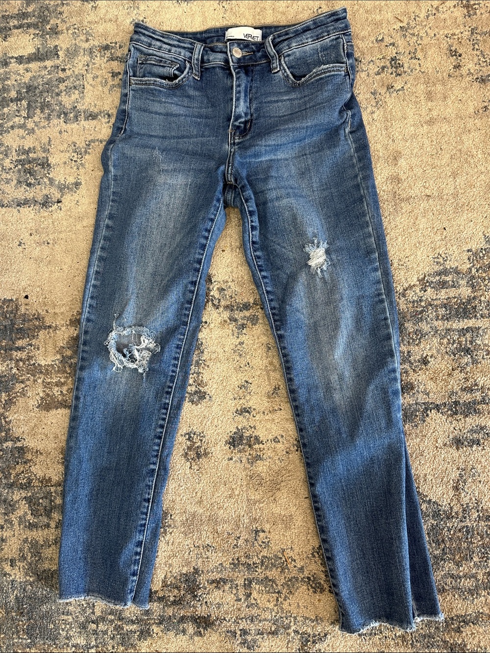 VERVET BY FLYING MONKEY Distressed Medium Blue Straight Leg Jeans